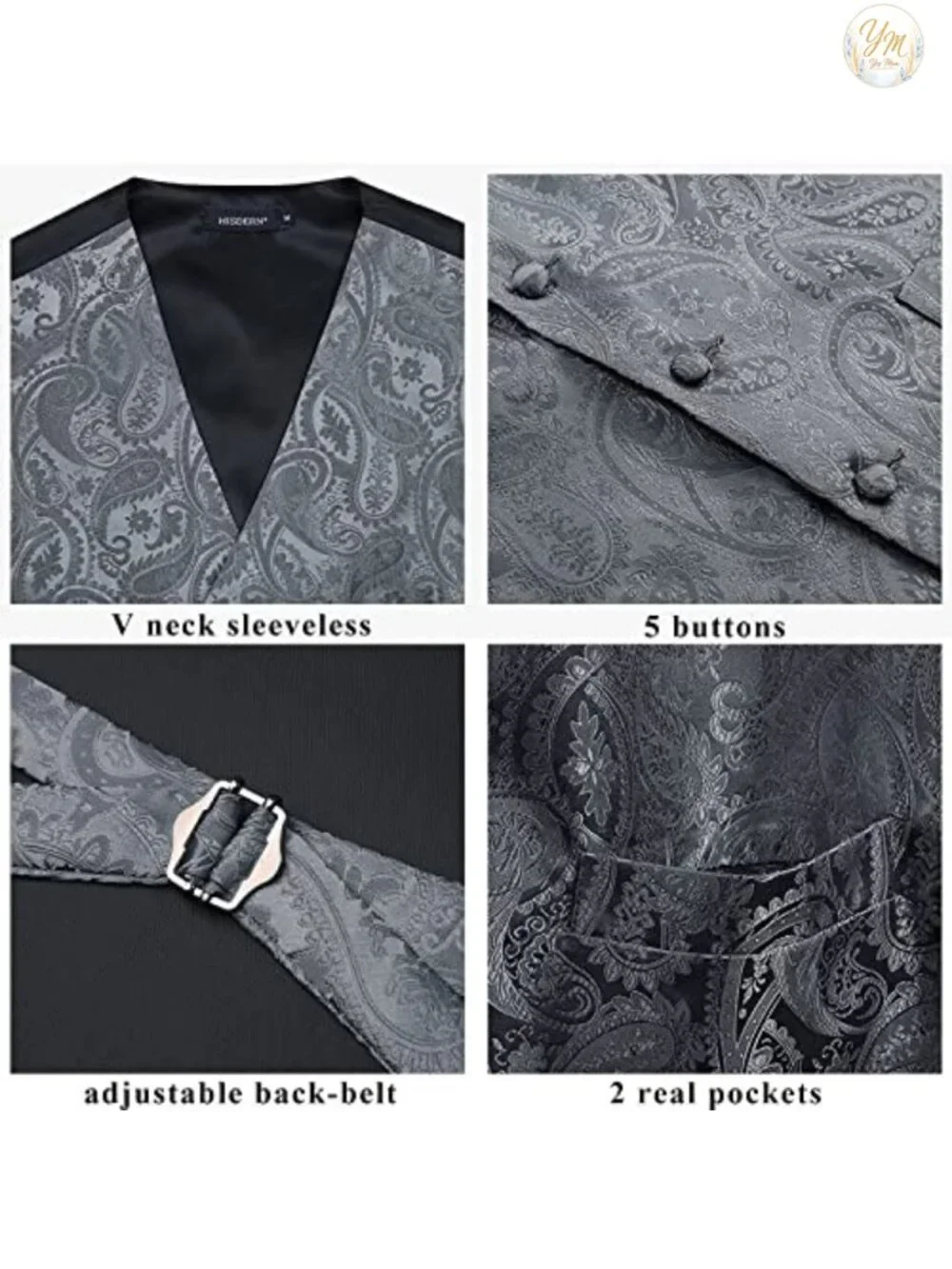 Men's Paisley Floral Jacquard Suit Vest with Tie & Pocket Square 3PC Set